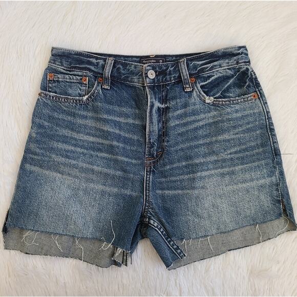 Abercrombie & Fitch High Waisted Annie Girlfriend Shorts Cloud Painted Pockets - Picture 1 of 11